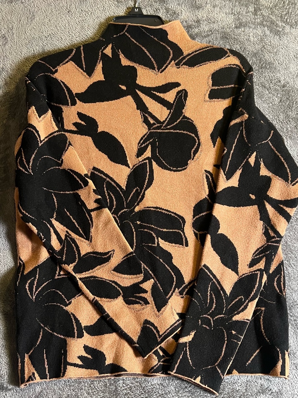 Tahari Black & Camel Floral Turtleneck Sweater